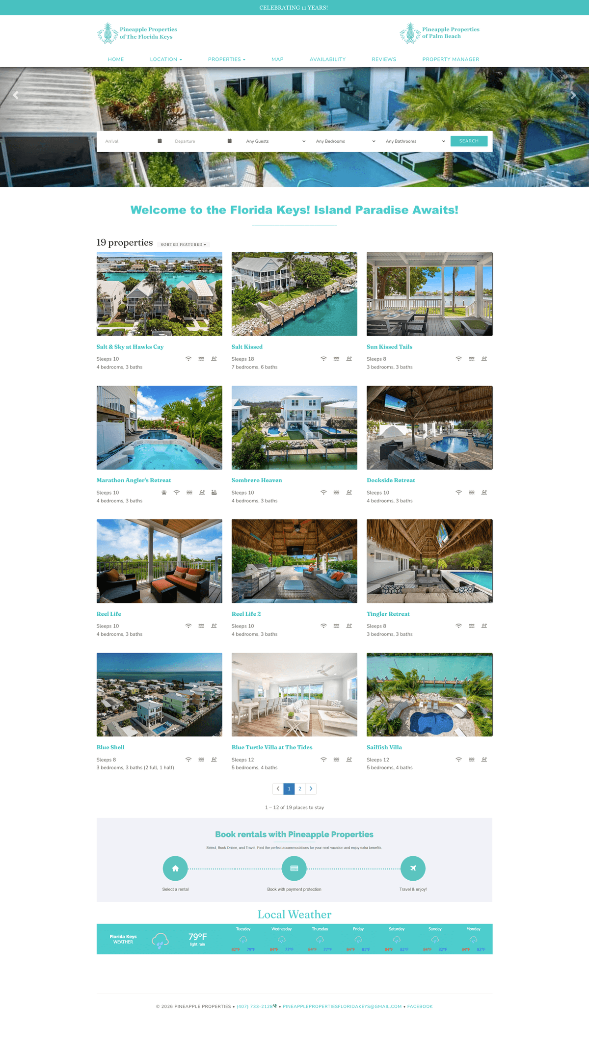 Pineapple Properties home page before the redesign