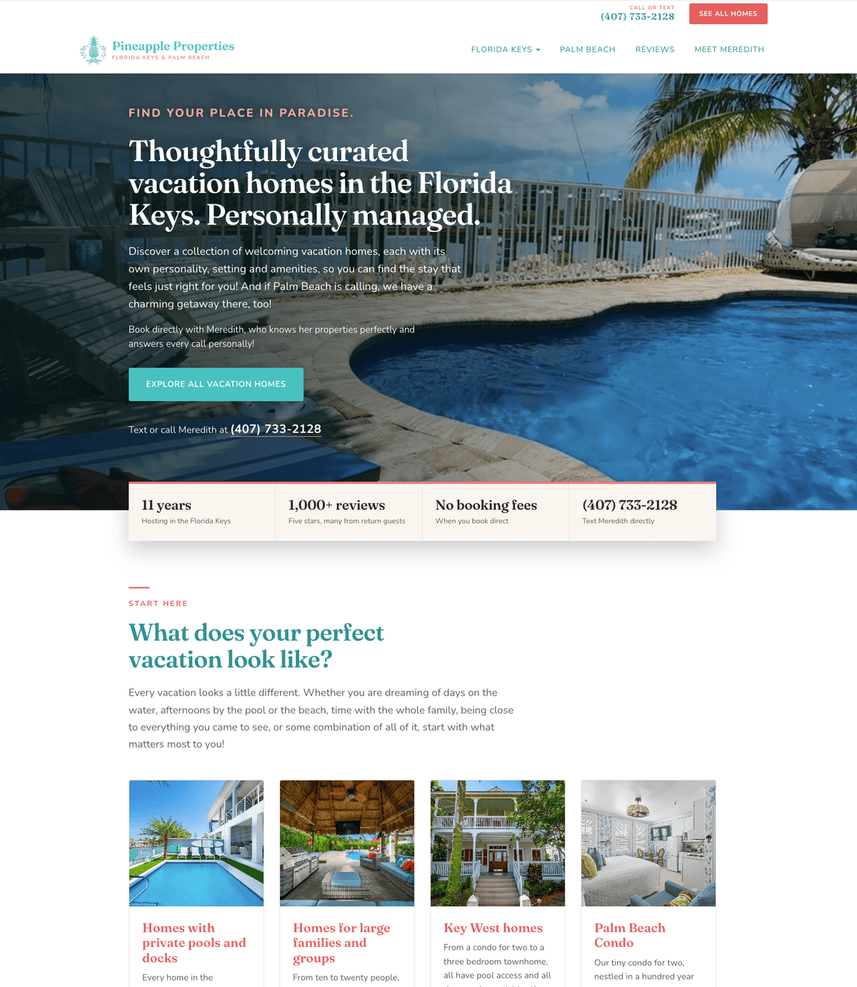 Pineapple Properties of the Florida Keys homepage hero, after